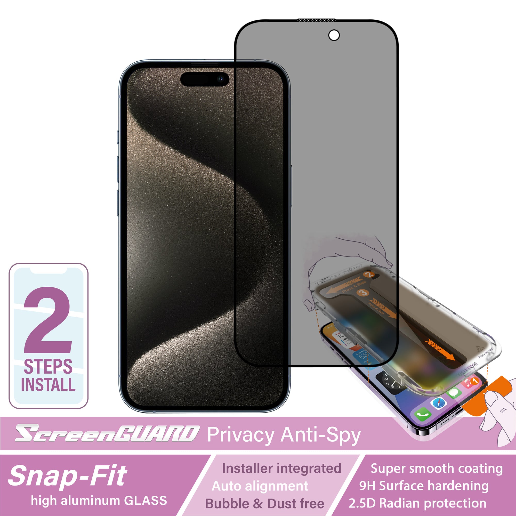 iPhone 15 Pro Max SnapFit High Aluminum Glass Privacy Screen Protector