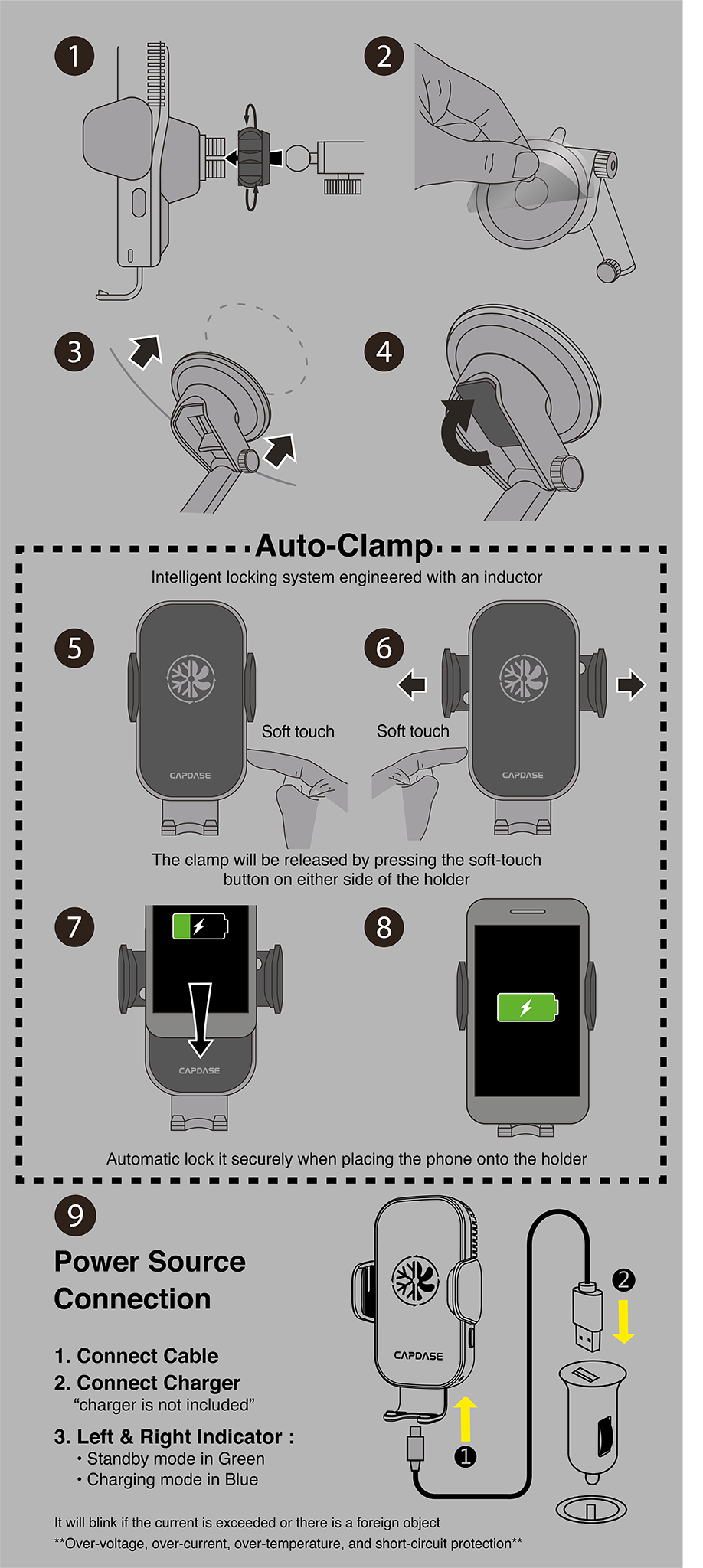 A-CM Power II Ceramic Cooling Fast Wireless Charging Auto-Clamp Car Mount DBase - Macan for Porsche MACAN (2014-2020) Manual