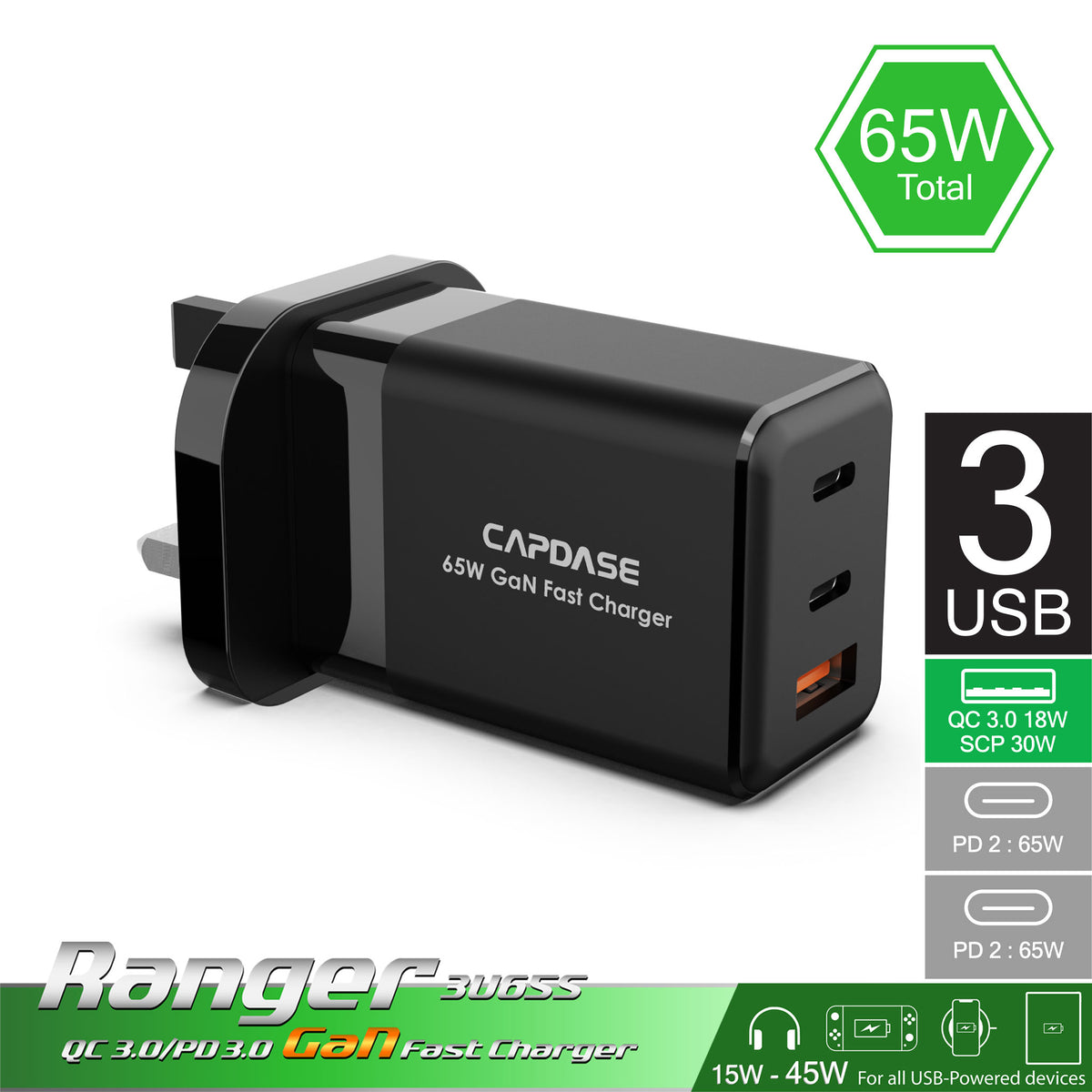 RANGER 3U65S - GaN QC/PD Wall Charger