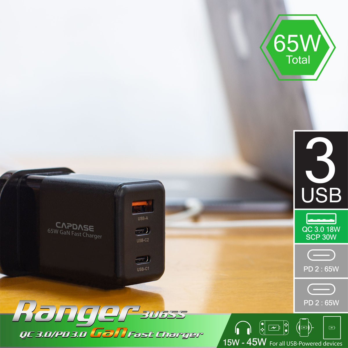 RANGER 3U65S - GaN QC/PD Wall Charger
