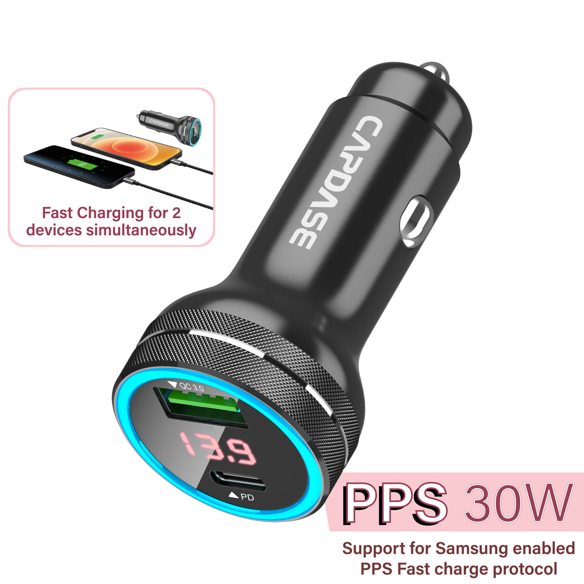 Rapider Super2P48 Monitor QC 3.0 / PD 3.0 Car Charger