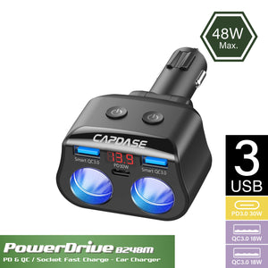  Otium USB C Car Charger, 2 Sockets Cigarette Lighter