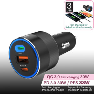 Rapider 3P130 QC 3.0 / PD 3.0 - 130W Car Charger