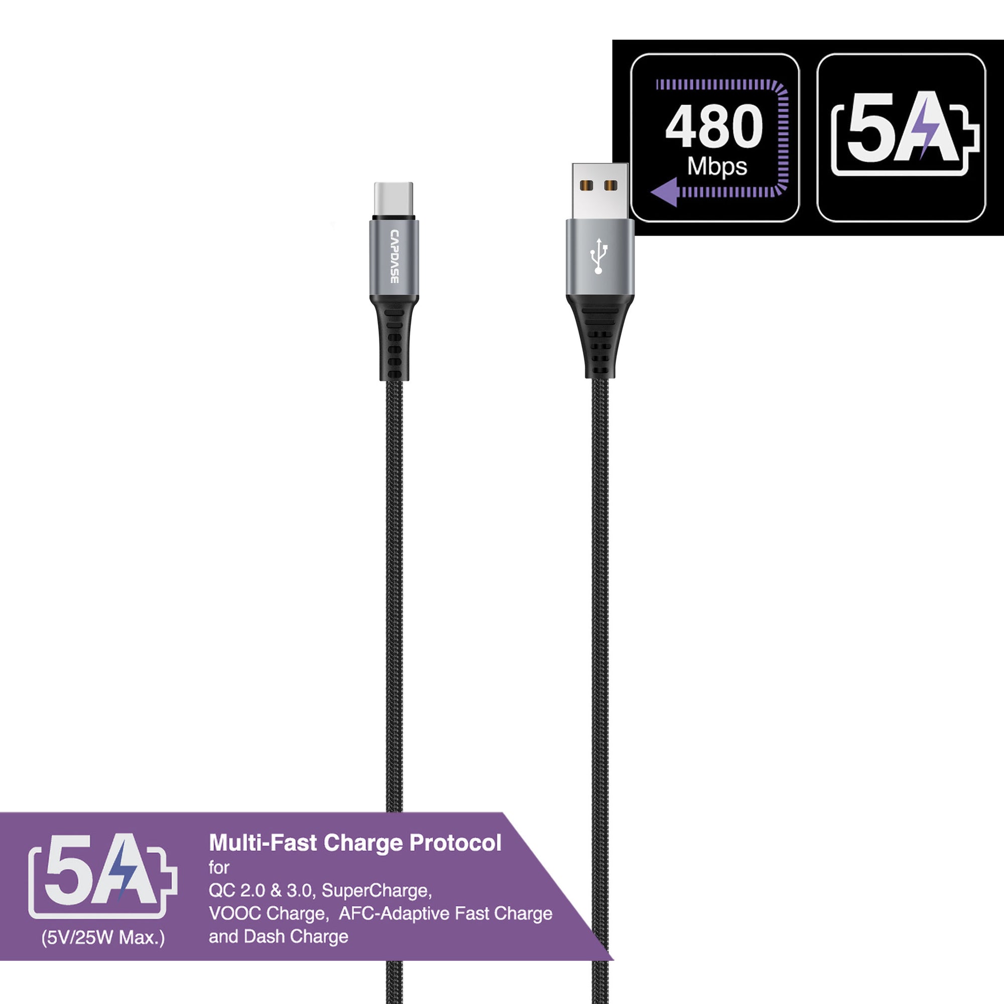 METALLIC CAM2-5A USB-C To USB-A Sync and Charge Cable 1.5M (5A)