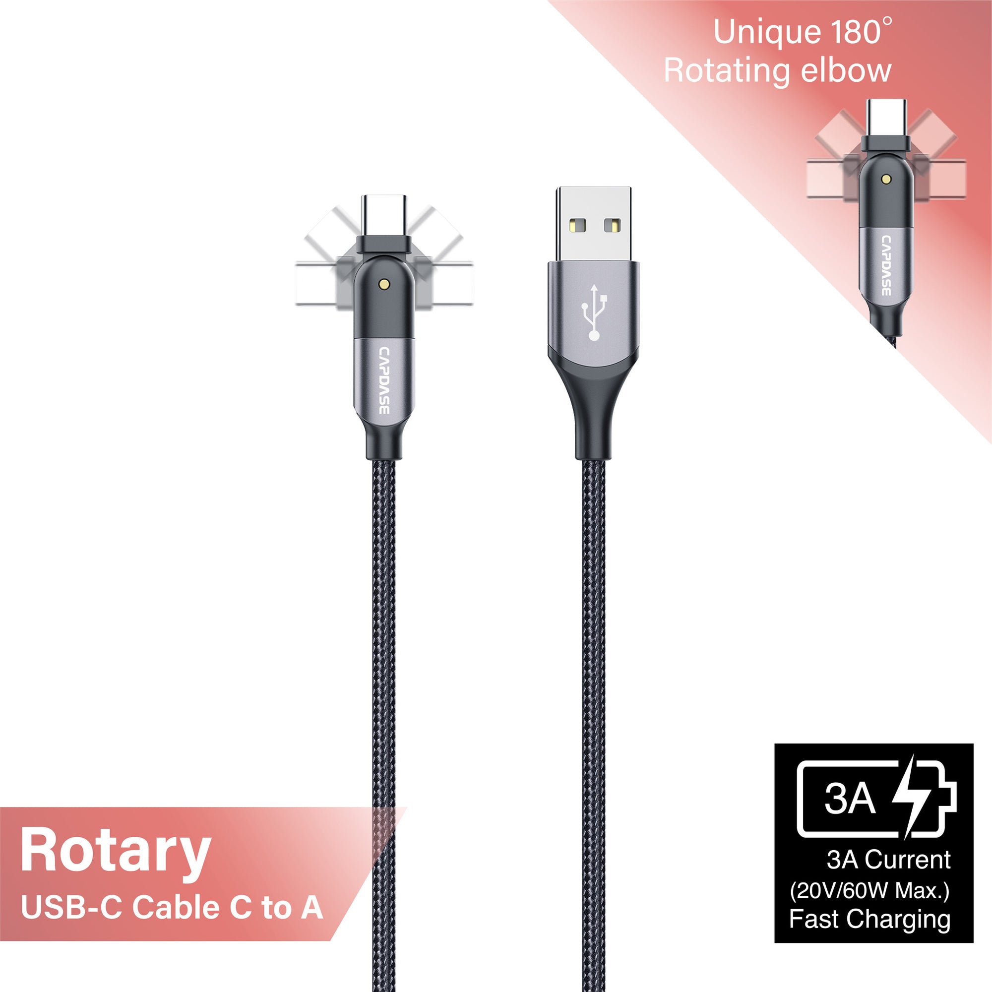 Rotary CA-2M USB-C To USB Sync & Charge Cable 2M (3A)