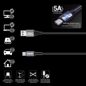 METALLIC CASVQ-5A USB-C To USB-A Sync and Charge Cable 28CM (5A)