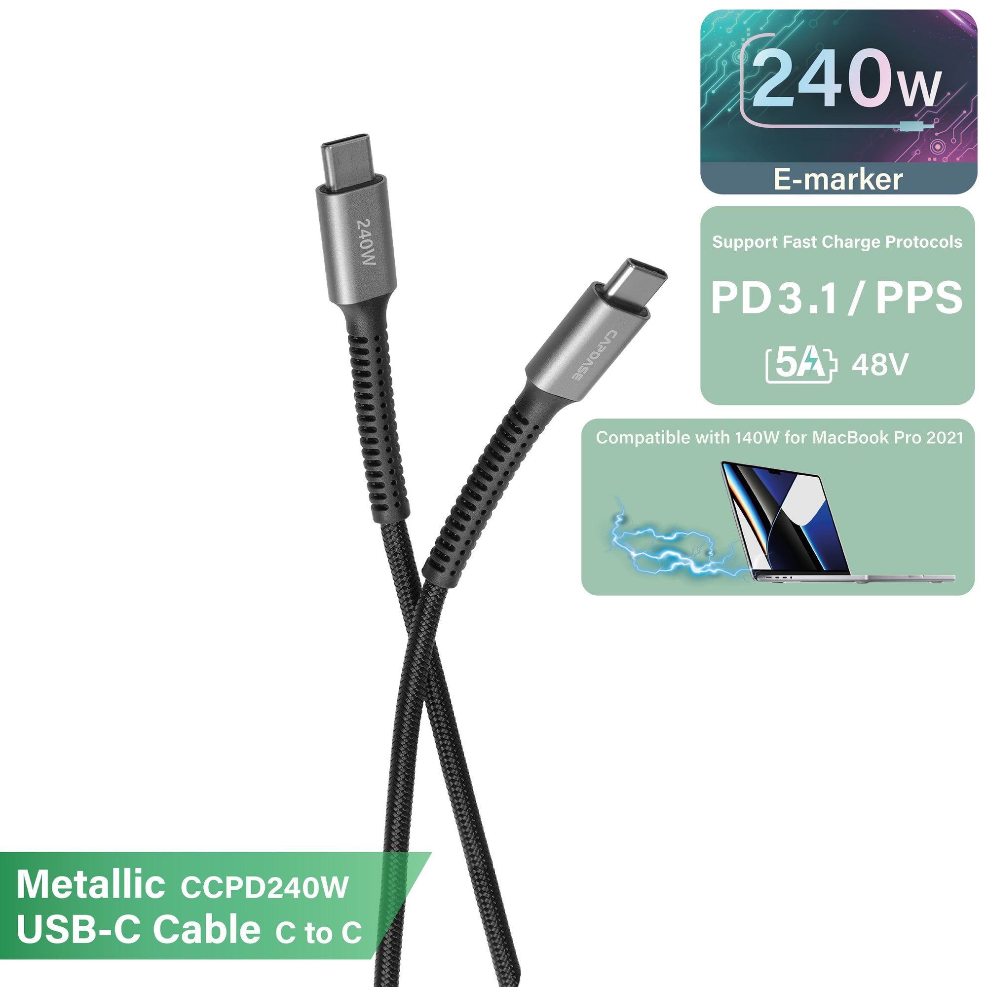 METALLIC CCPD240W_2M USB-C To USB-C Sync and Charge Cable (240W) 2M