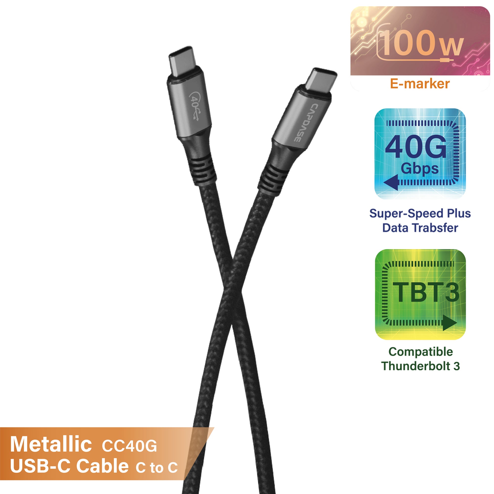 METALLIC CC40G USB-C To USB-C 8K 40G 100W USB 4.0 Sync and Charge Cable 1.2M