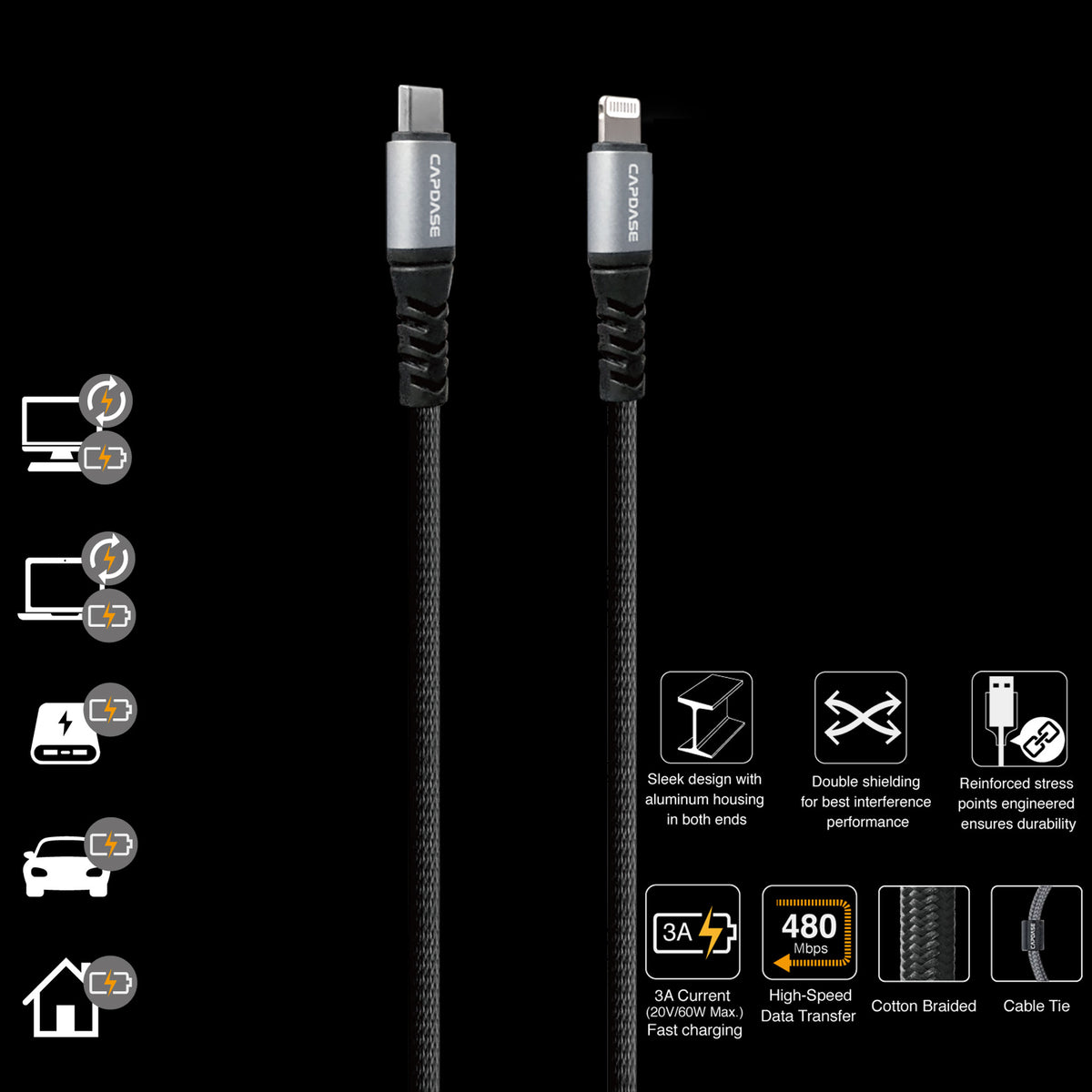 Metallic LC_1.5M USB-C PD Cable with Lightning Connector Cable