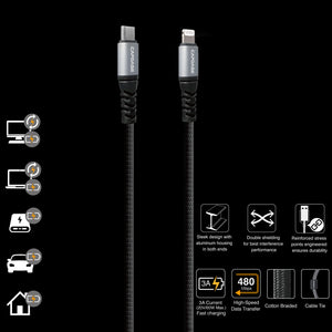 Metallic LC_1.5M USB-C PD Cable with Lightning Connector Cable
