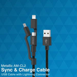 Metallic AM-CL2_2M 3 in 1 USB-A to Micro-USB Lightning and USB-C Cable 2M