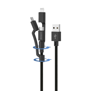 Metallic AM-CL2_2M 3 in 1 USB-A to Micro-USB Lightning and USB-C Cable 2M