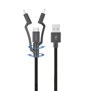 Metallic AM-CL2_2M 3 in 1 USB-A to Micro-USB Lightning and USB-C Cable 2M