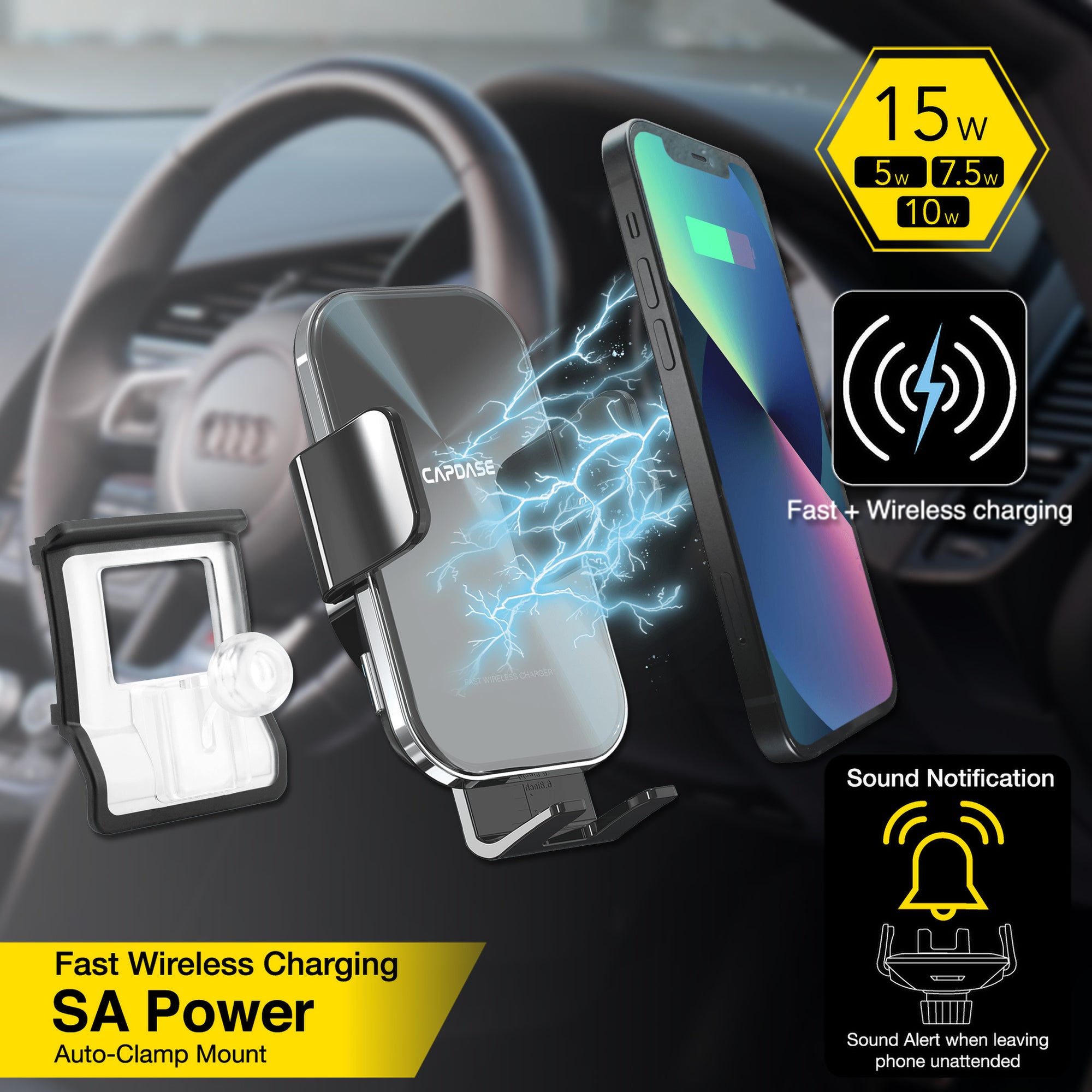 SA Power Fast Wireless Charging Auto-Clamp Car Mount DSH Base-ADA4 for Audi A4L/5 / RS4/5 / S4/5