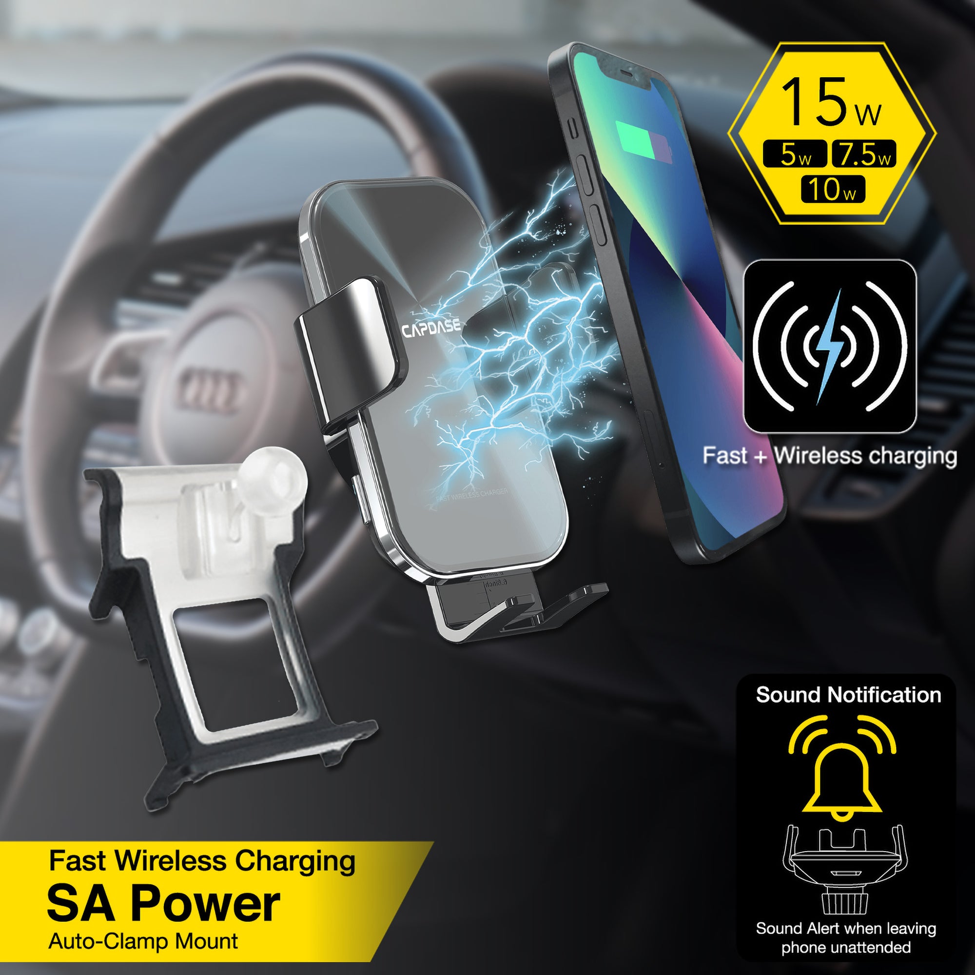 SA Power Fast Wireless Charging Auto-Clamp Car Mount DSH Base-ADA6L for Audi A6L/7I / RS6/7 / S6/7