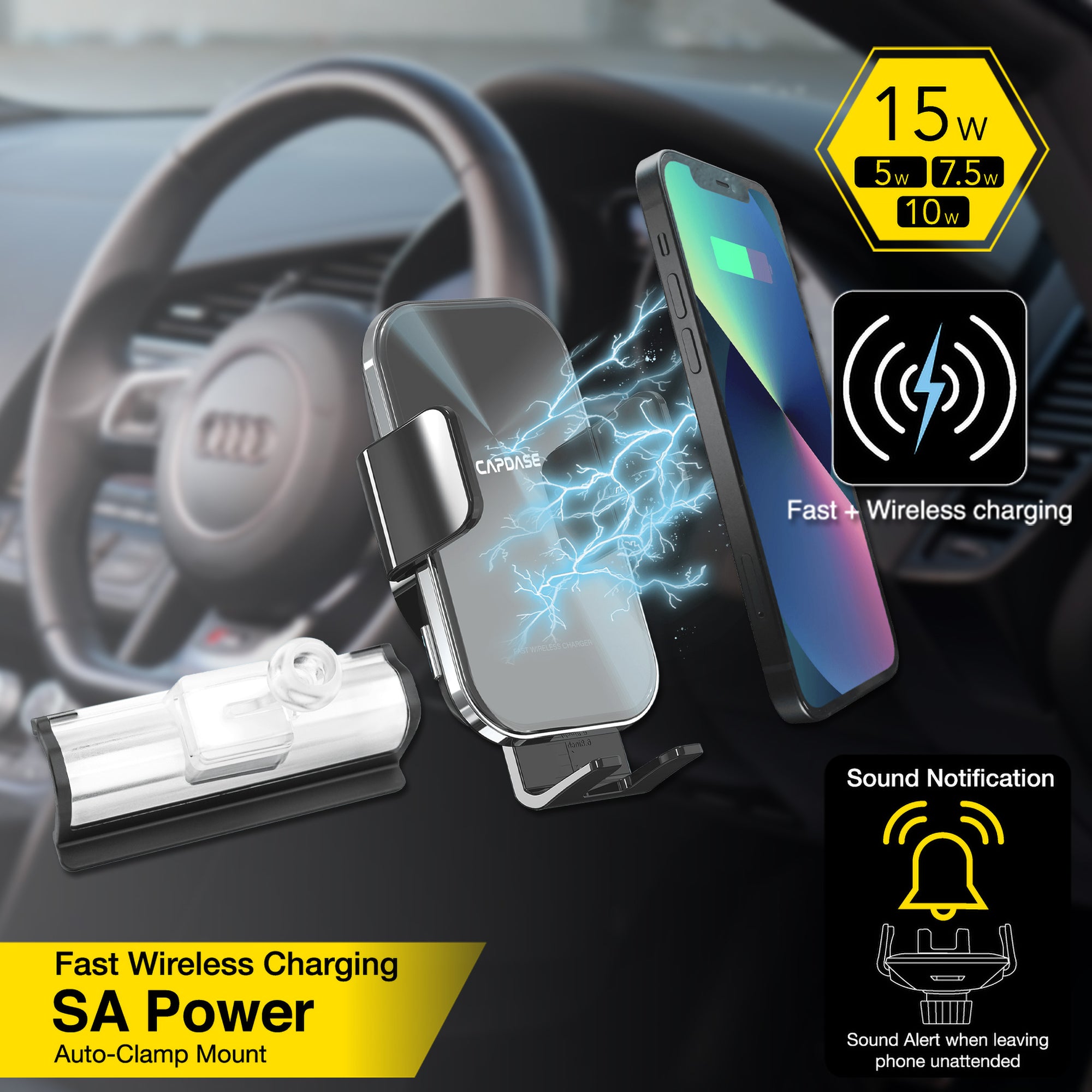 SA Power Fast Wireless Charging Auto-Clamp Car Mount DSH Base-AQ5L for Audi Q5L / SQ5