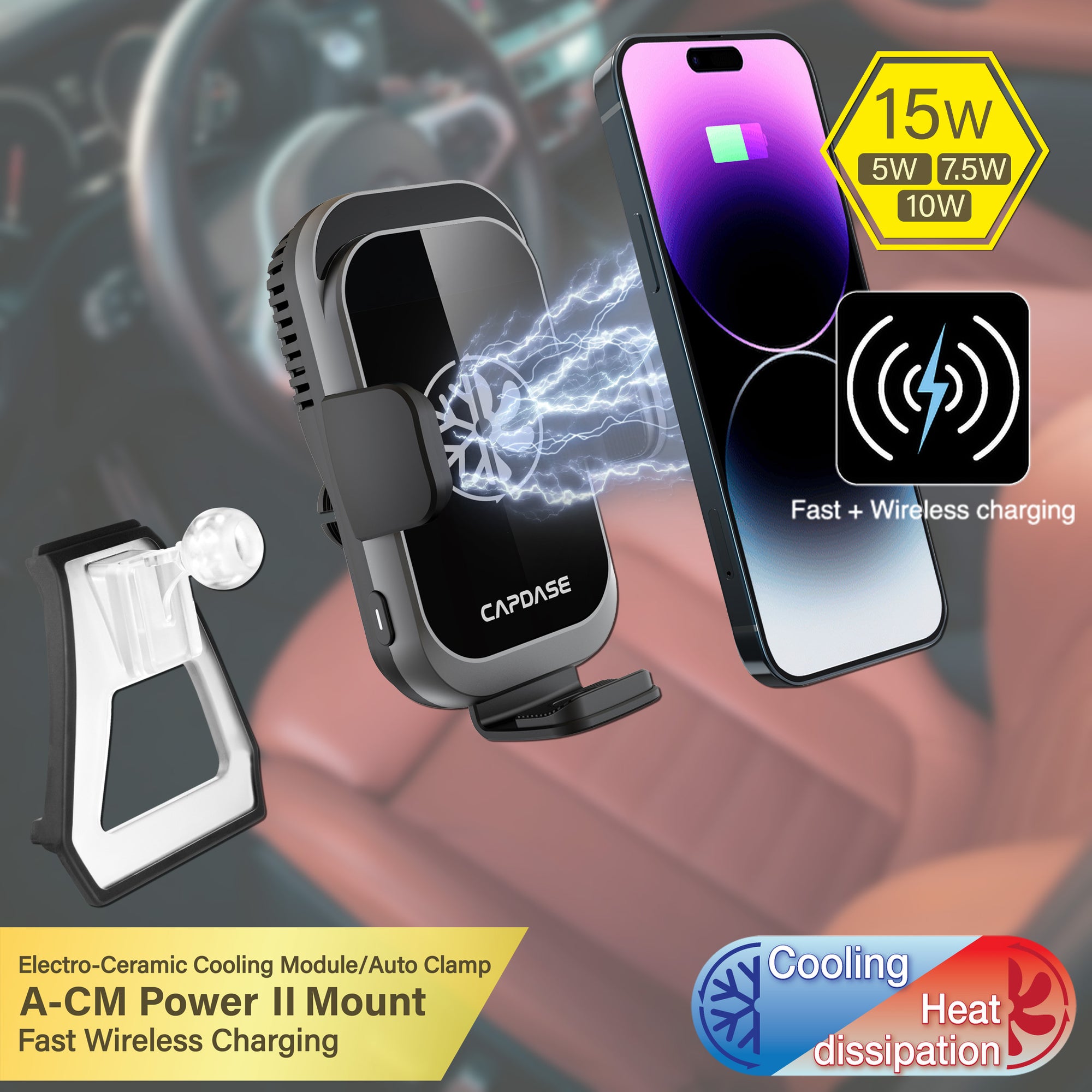 A-CM Power II Ceramic Cooling Fast Wireless Charging Auto-Clamp Car Mount DSH Base-BMW540 for BMW 5, 6, GT (2018-2021)A-CM Power II Ceramic Cooling Fast Wireless Charging Auto-Clamp Car Mount DSH Base-BMW540 for BMW 5, 6, GT (2018-2021)