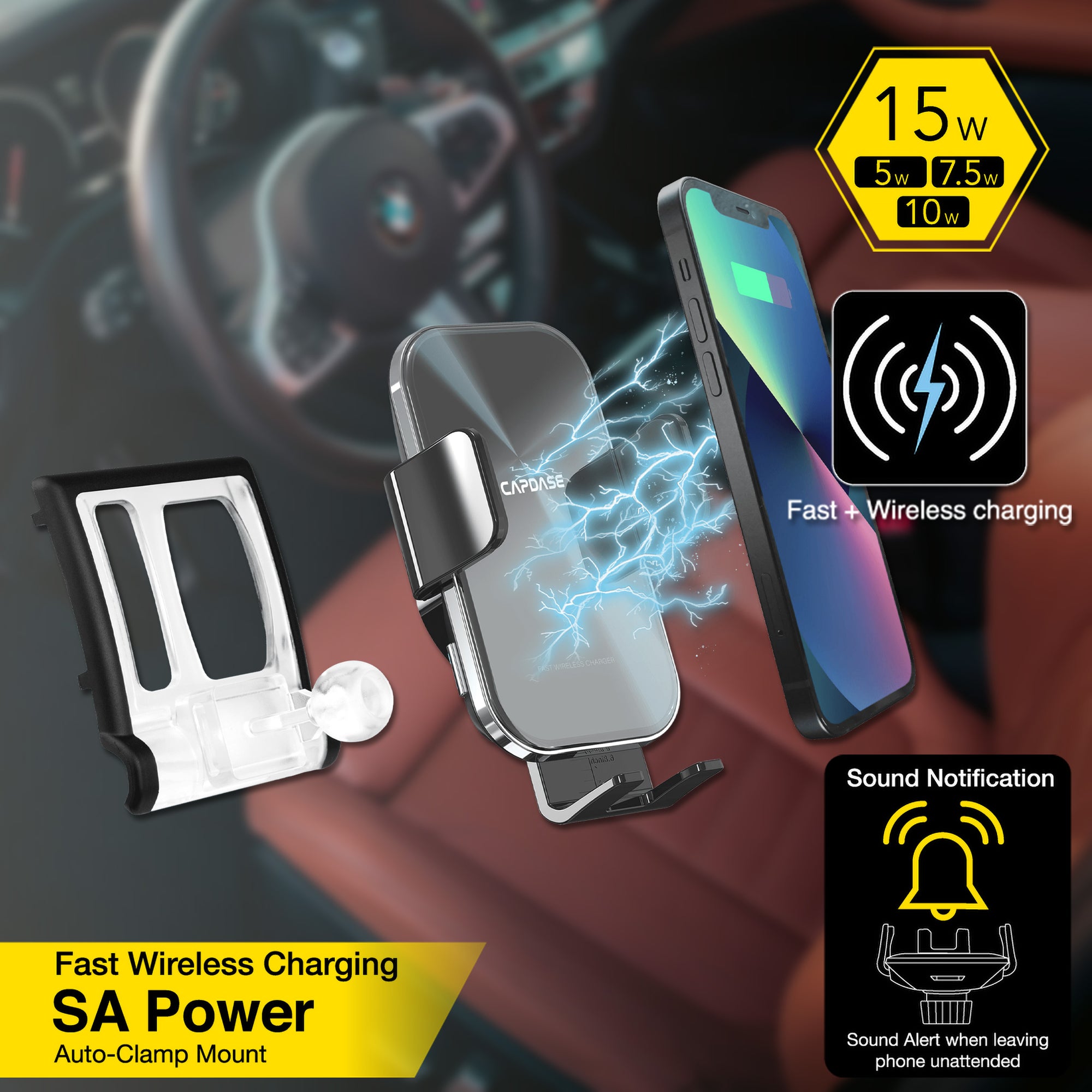 SA Power Fast Wireless Charging Auto-Clamp Car Mount DSH Base-BMW51 for BMW 5 (2011-2017)