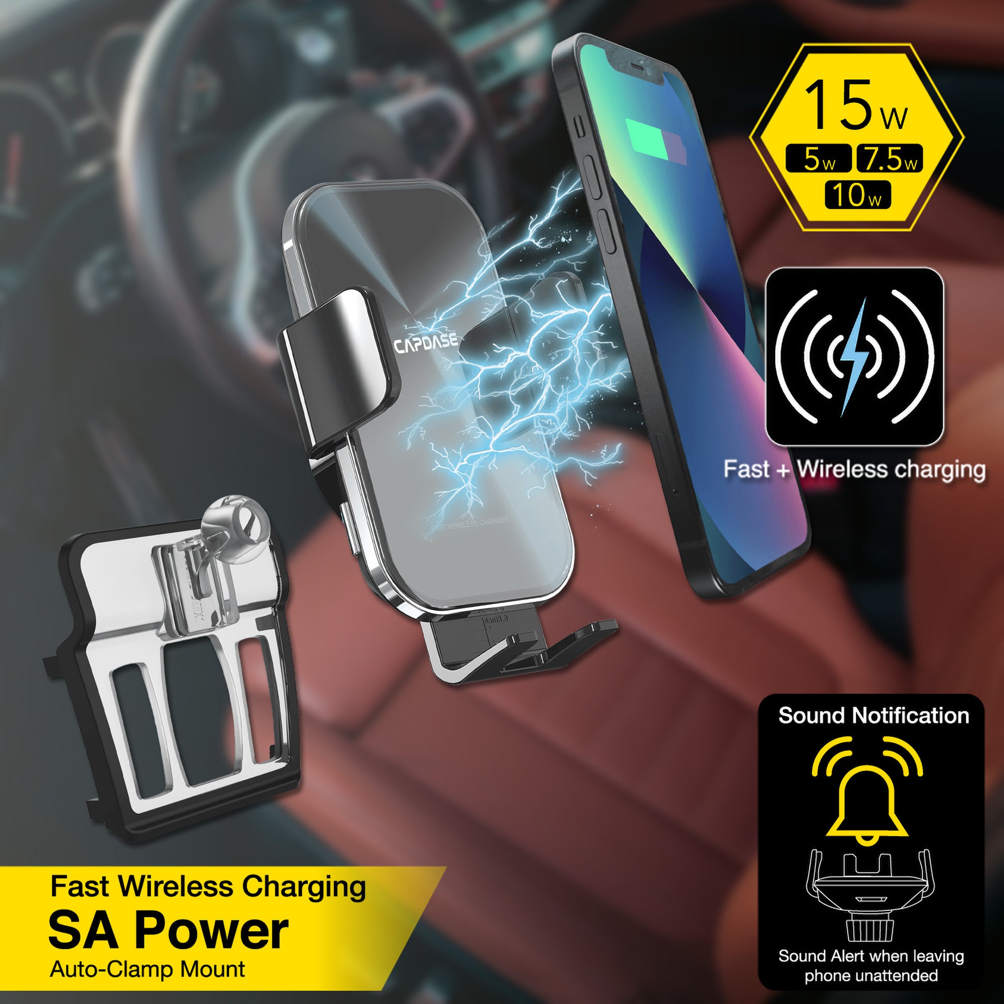 SA Power Fast Wireless Charging Auto-Clamp Car Mount DSH Base-BMWX1 for BMW 2, X1, X2