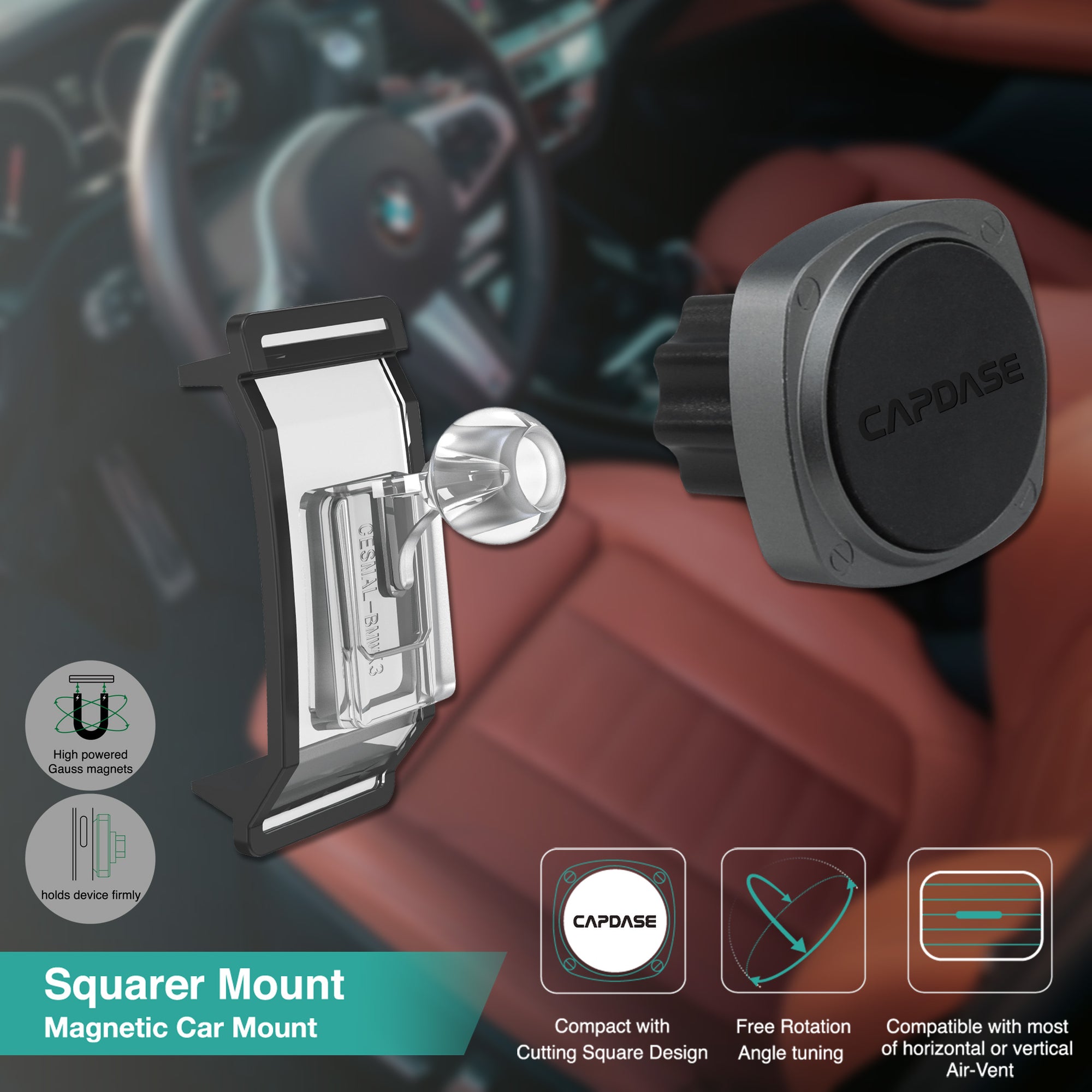 SQUARER Magnetic Car Mount DSH Base-BMWX3 for BMW 2, 3, 4, X3, X4