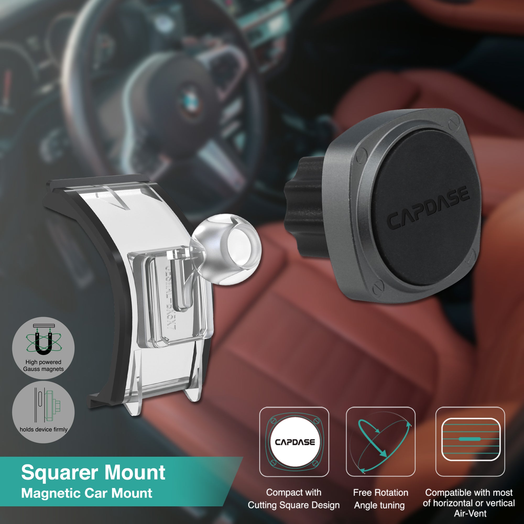 SQUARER Magnetic Car Mount DSH Base-BX5X7 for BMW 2, 3, 4, 8, M, X, Z Series