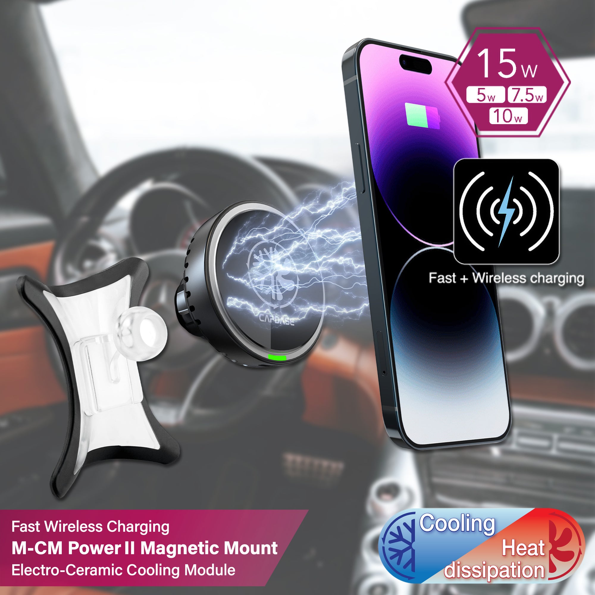 M-CM Power II Ceramic Cooling Fast Wireless Charging Magnetic Car Mount DSH Base-A200L for Benz A / 200 / CLA / GLA (2019-2021)