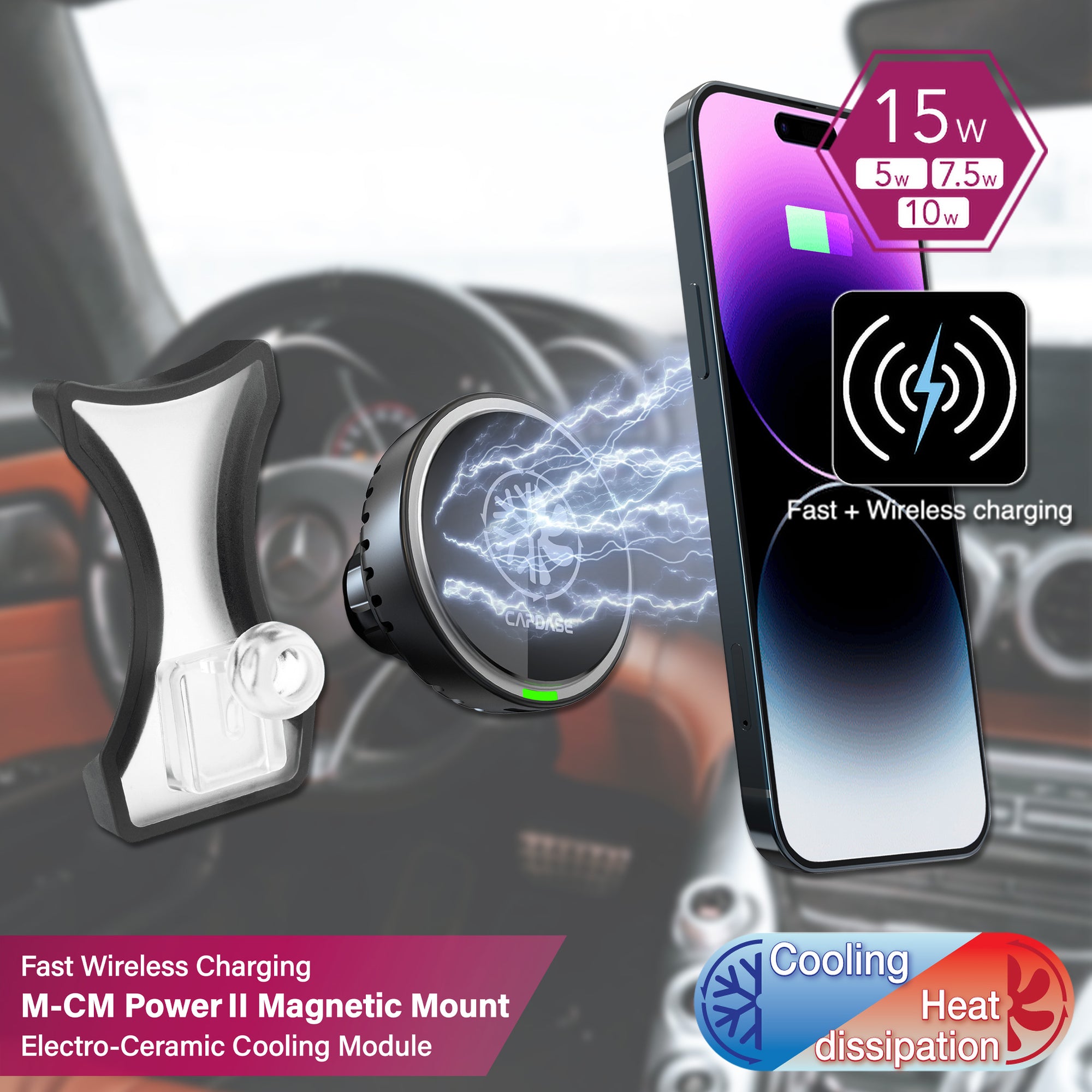 M-CM Power II Ceramic Cooling Fast Wireless Charging Magnetic Car Mount DSH Base-GLA2 for Benz A / CLA / GLA (2013-2018)