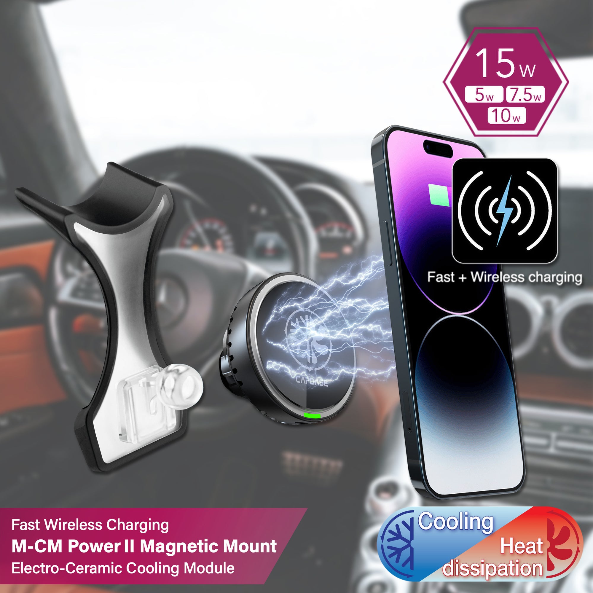 M-CM Power II Ceramic Cooling Fast Wireless Charging Magnetic Car Mount Base-GLC for Benz C Class / GLC (2015-2018)