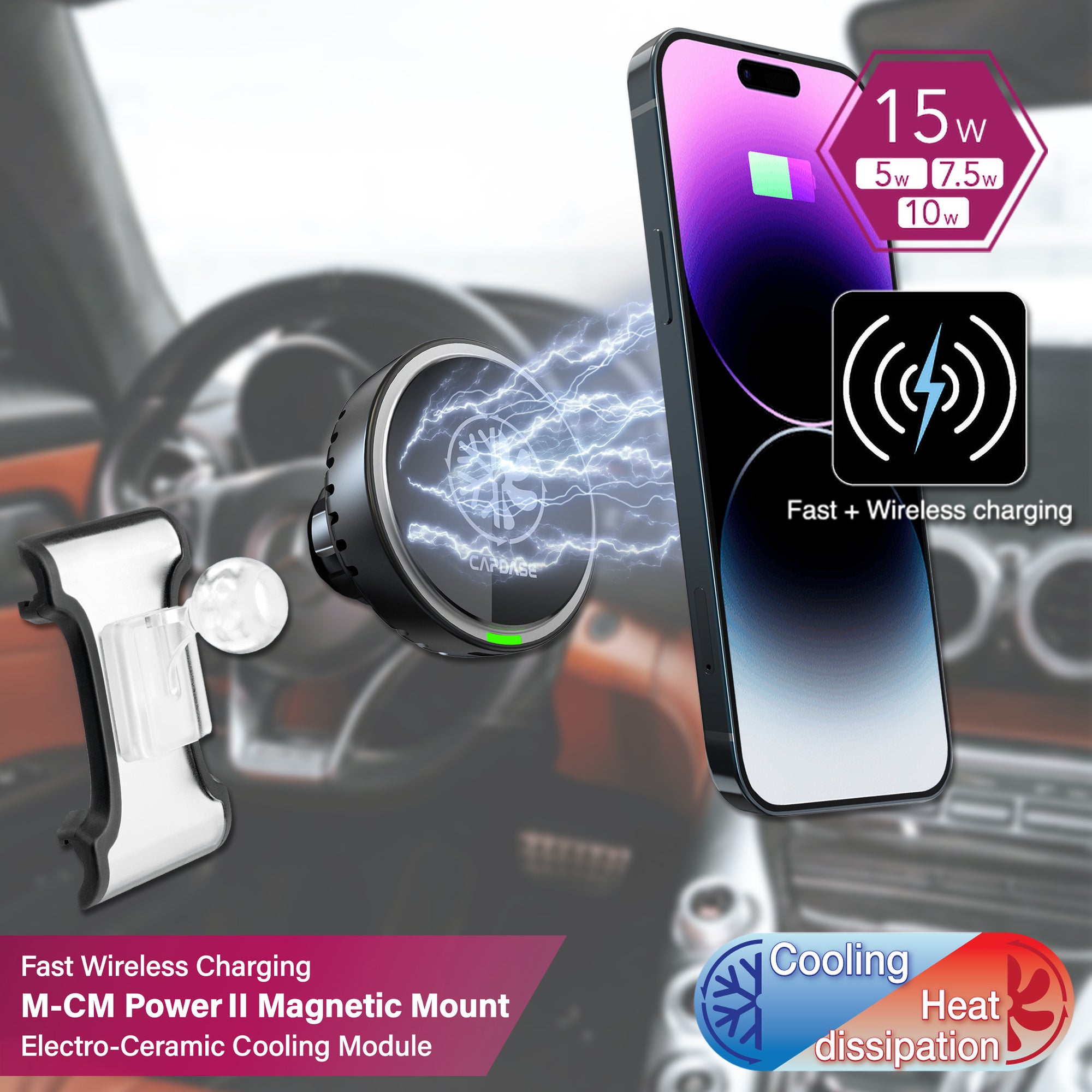 M-CM Power II Ceramic Cooling Fast Wireless Charging Magnetic Car Mount DSH Base-GLE for Benz GLE / GLS (2020-2021)