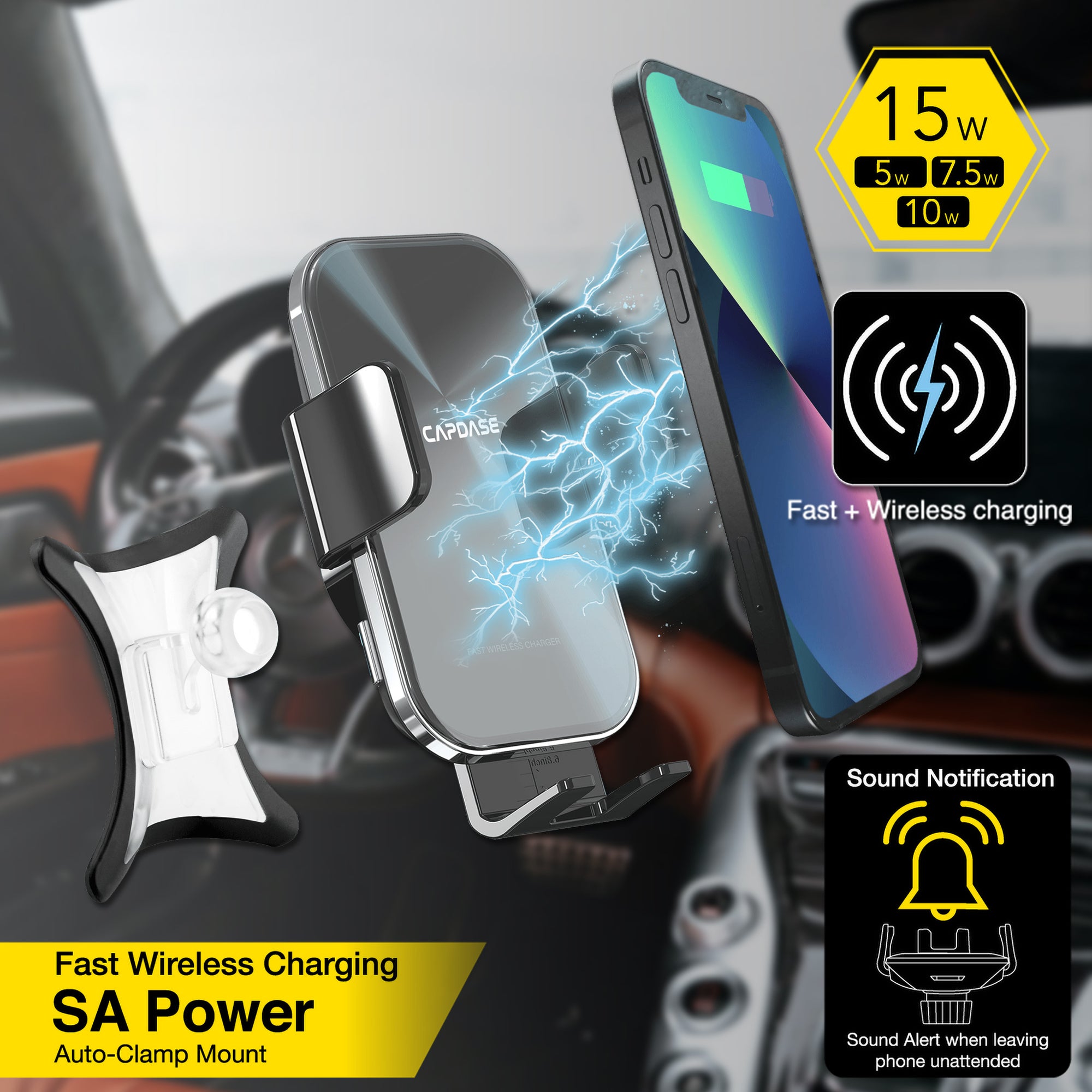 SA Power Fast Wireless Charging Auto-Clamp Car Mount DSH Base-A200L for Benz A / 200 / CLA / GLA (2019-2021)