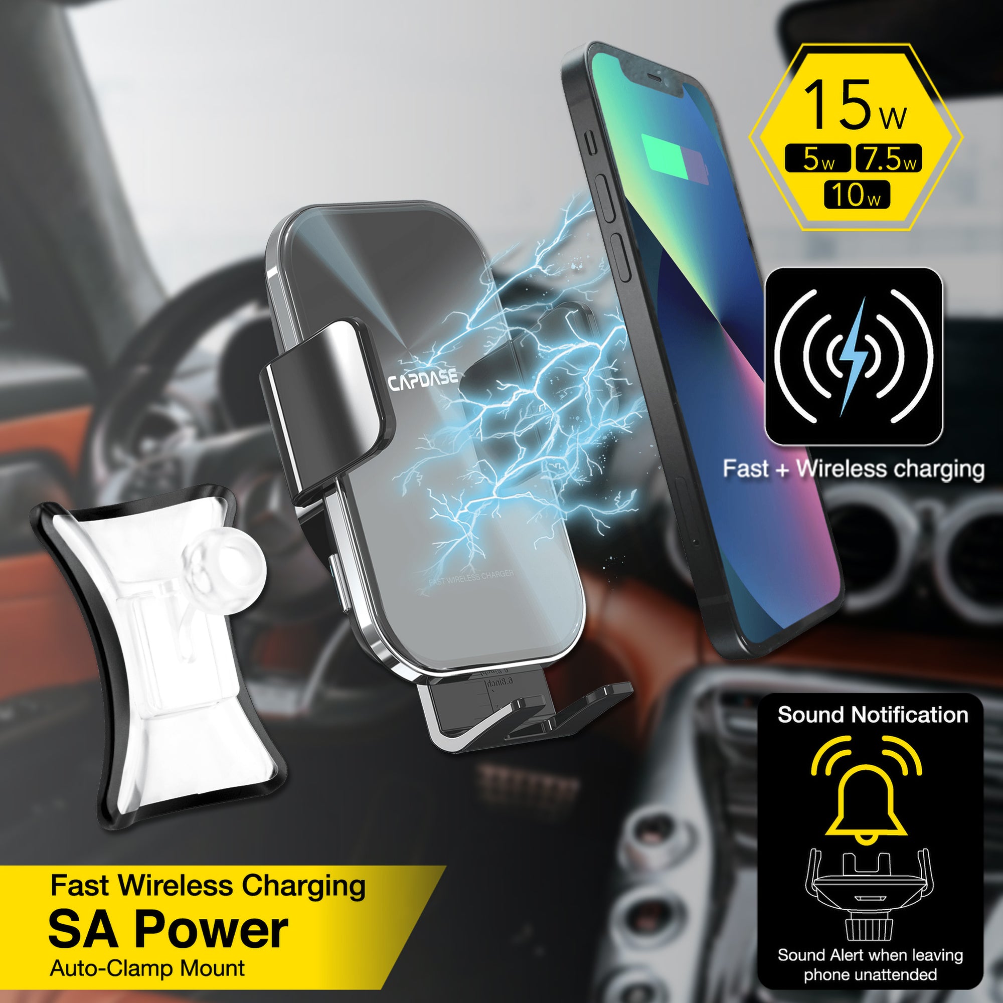 SA Power Fast Wireless Charging Auto-Clamp Car Mount DSH Base-BGLB for Benz B Class / GLB (2020-2021)