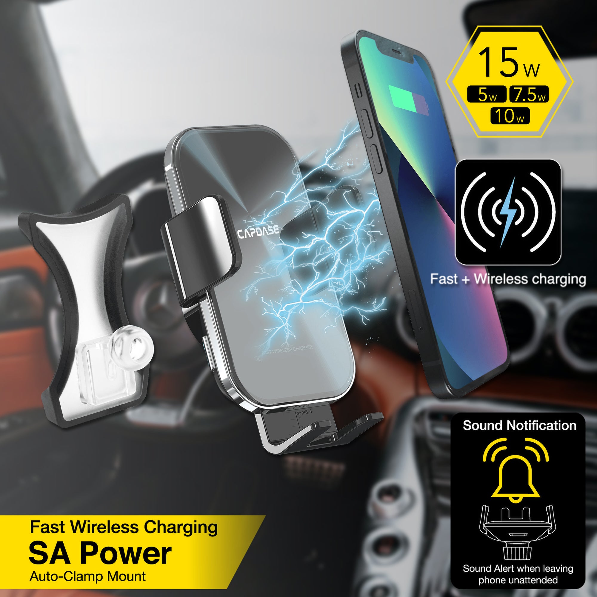 SA Power Fast Wireless Charging Auto-Clamp Car Mount DSH Base-GLA2 for Benz A / CLA / GLA (2013-2018)