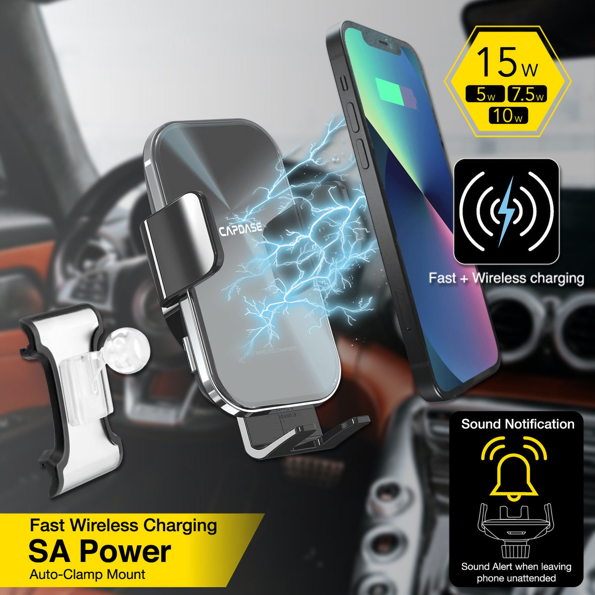 SA Power Fast Wireless Charging Auto-Clamp Car Mount DSH Base-GLE for Benz GLE / GLS (2020-2021)