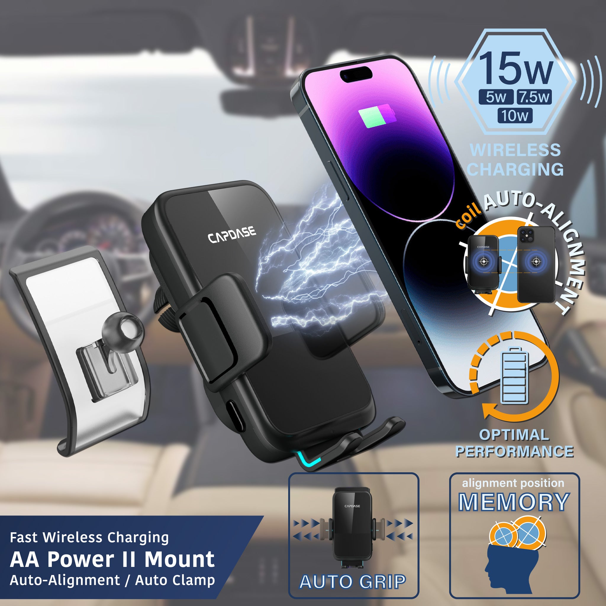 Smart Grip Wireless Charging Car Mount