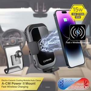 A-CM Power II Ceramic Cooling Fast Wireless Charging Auto-Clamp Car Mount DBase - PLML for Porsche Panamera (2017-2020)