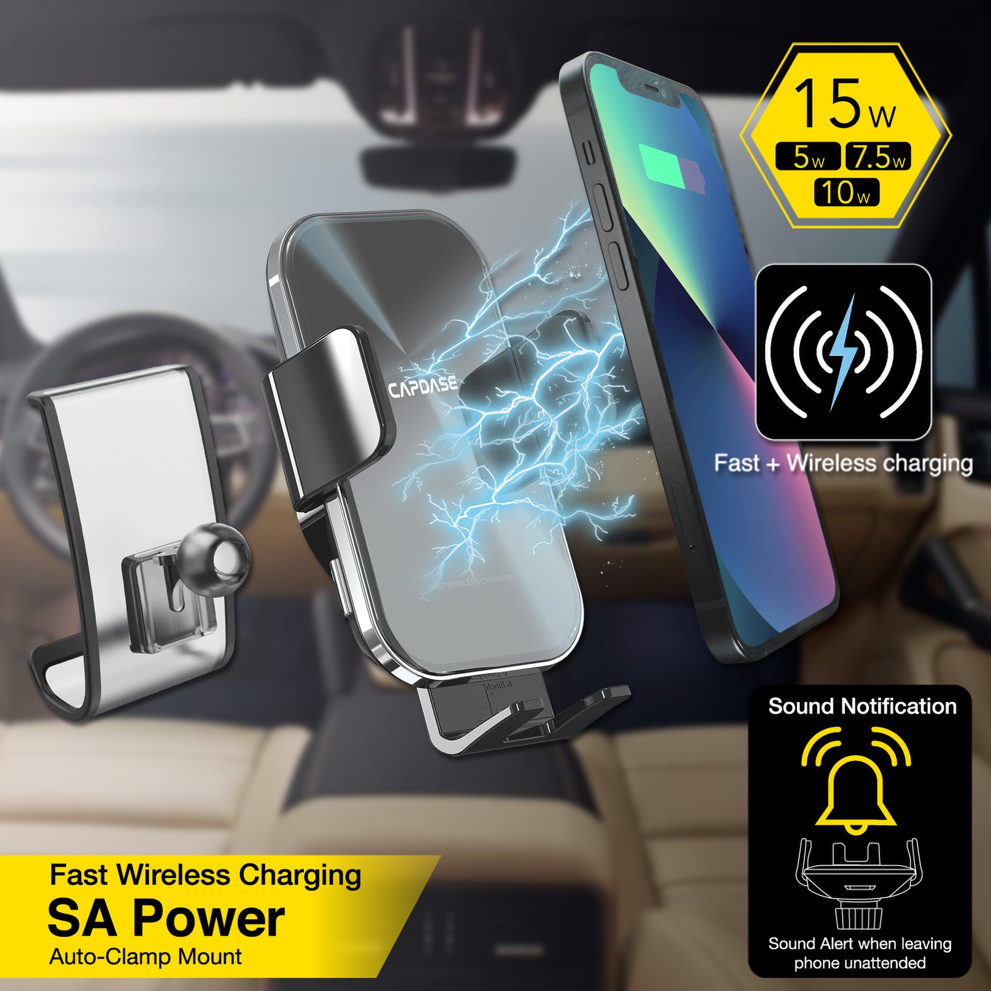 SA Power Fast Wireless Charging Auto-Clamp Car Mount DBase - Macan for Porsche MACAN (2014-2020)