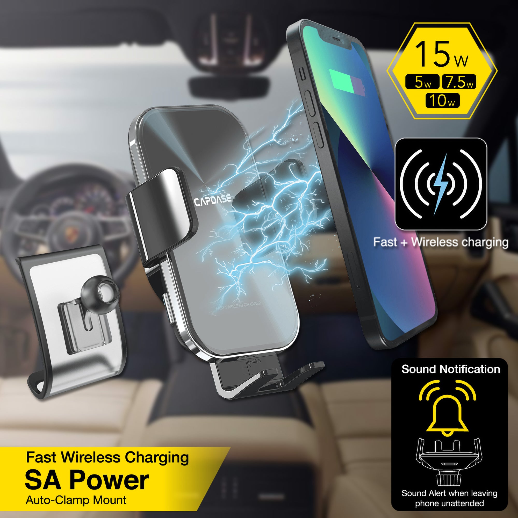 SA Power Fast Wireless Charging Auto-Clamp Car Mount DBase - PLML for Porsche Panamera (2017-2020)