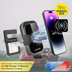 A-CM Power II Ceramic Cooling Fast Wireless Charging Auto-Clamp Car Mount DSH Base - MSX for Tesla Model S/X