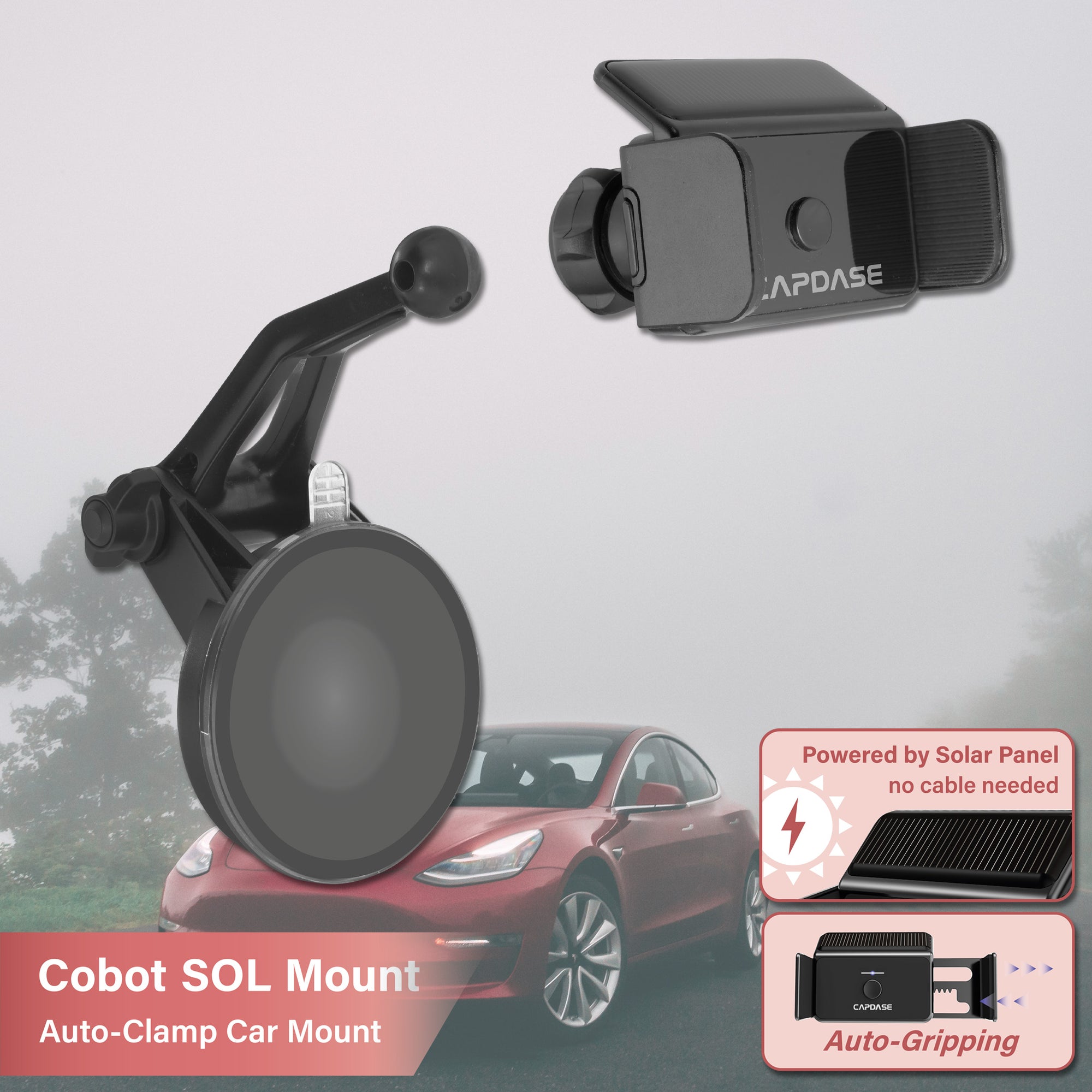 Cobot-SOLAR Auto-Clamp Car Mount Base - T-140 for Tesla Model 3/Y