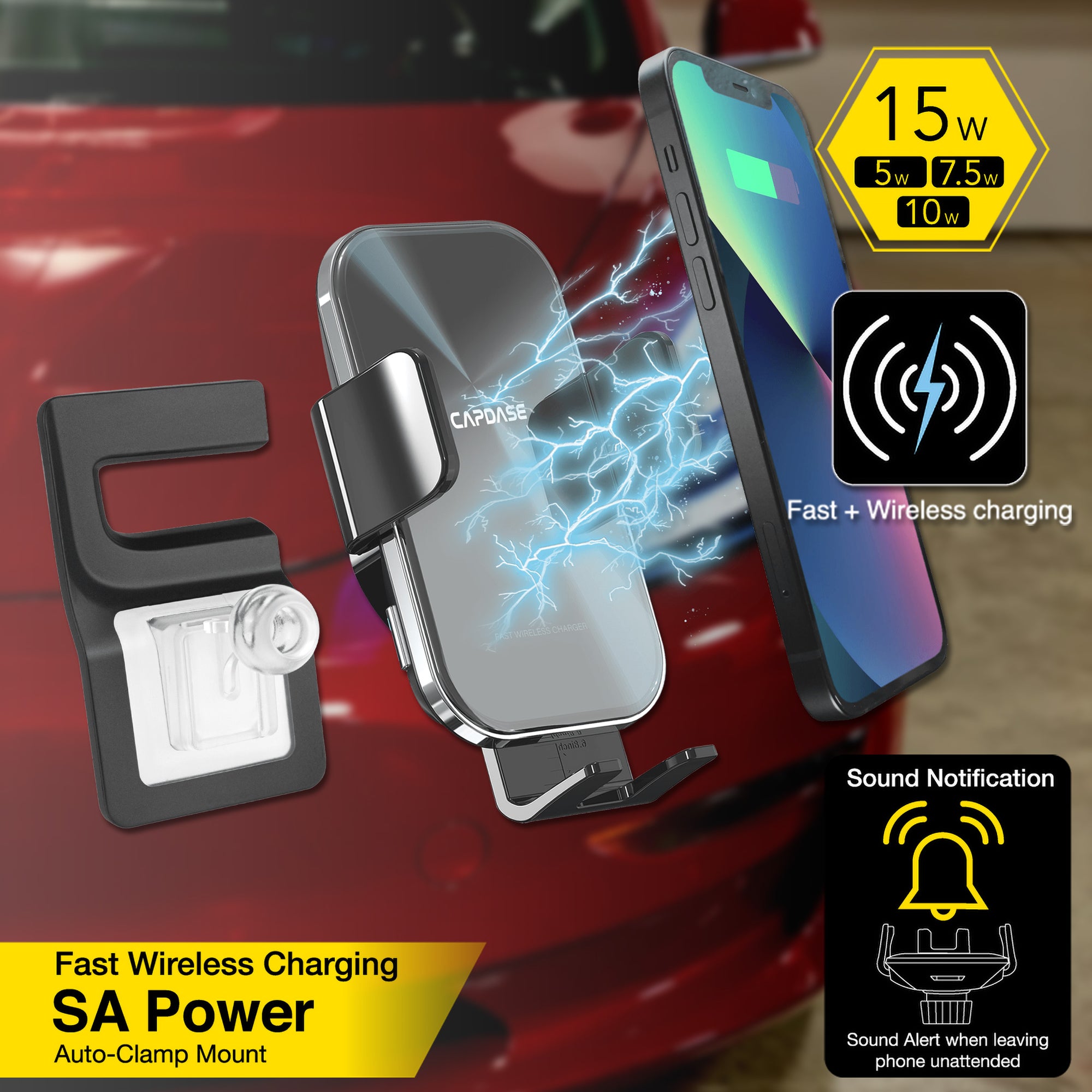 SA Power Fast Wireless Charging Auto-Clamp Car Mount DSH Base - MSX for Tesla Model S/X