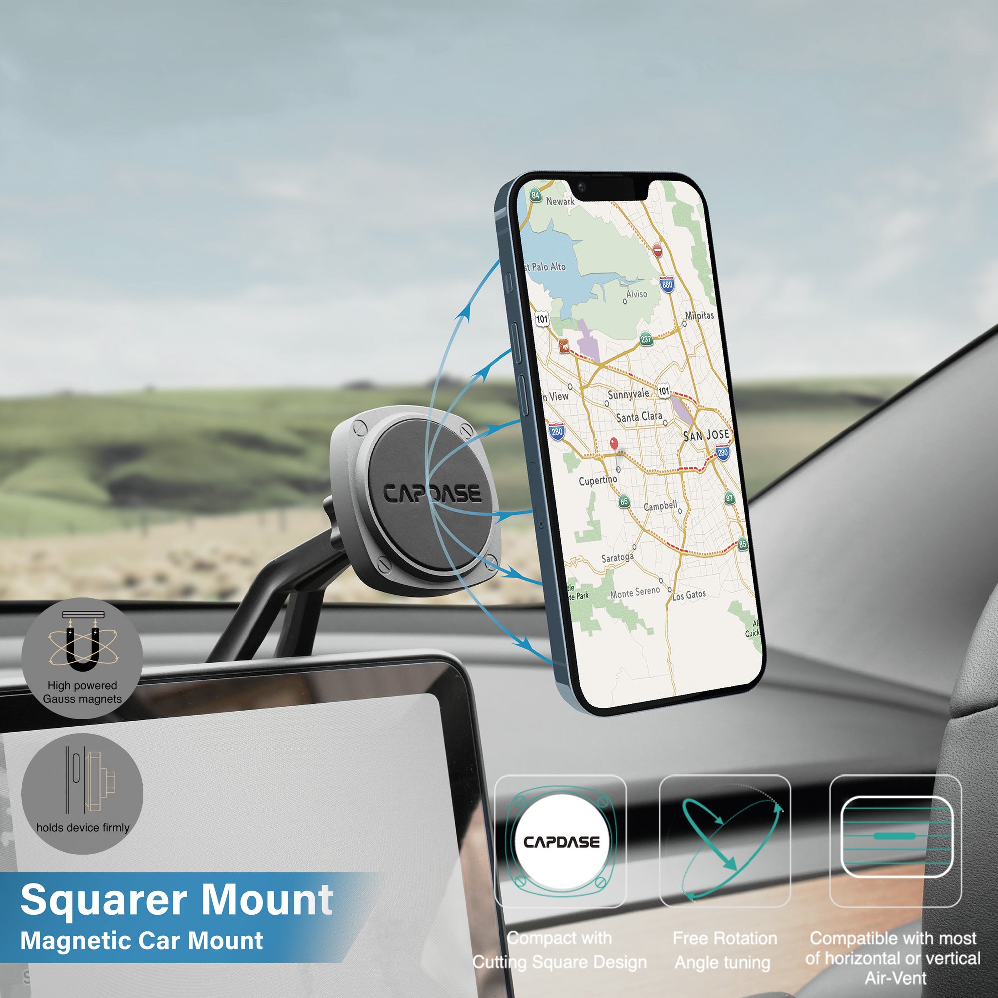 SQUARER Magnetic Car Mount Vent Base - T-140 Tesla Model 3/Y (Compatible)