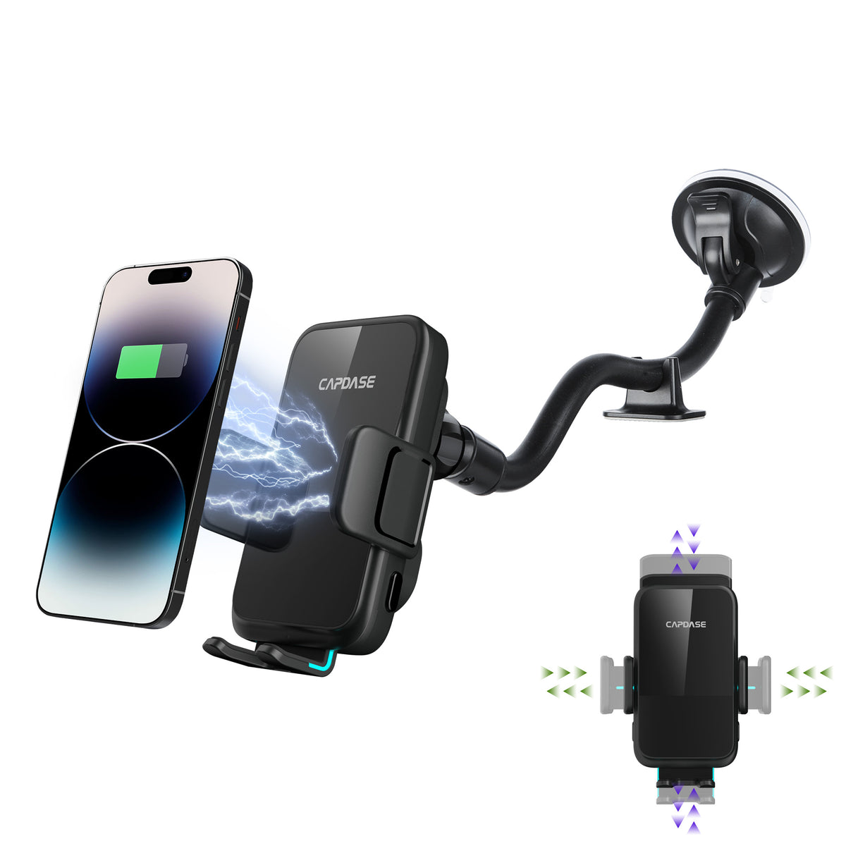 AA Power II Fast Wireless Charging Auto-Clamp & Auto-Alignment Car Mount Gooseneck Arm 300mm