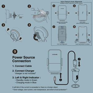 AA Power II Fast Wireless Charging Auto-Clamp & Auto-Alignment Car Mount Gooseneck Arm 300mm Manual