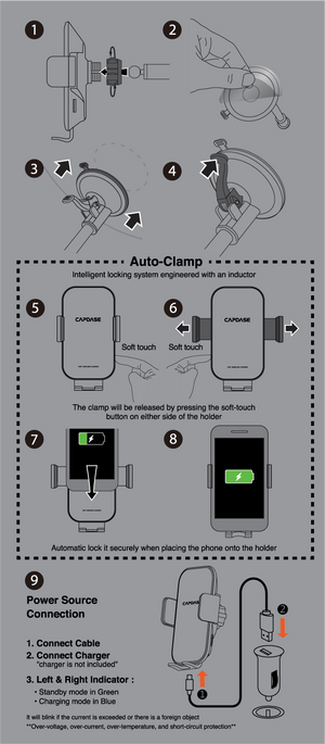 SA Power Fast Wireless Charging Auto-Clamp Car Mount DSH Base-AQ5L for Audi Q5L / SQ5 User Manual