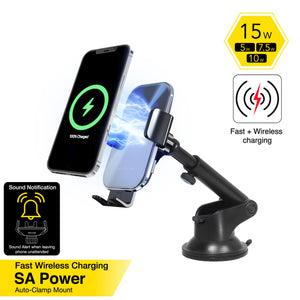 SA Power Fast Wireless Charging Auto-Clamp Car Mount Telescopic Arm