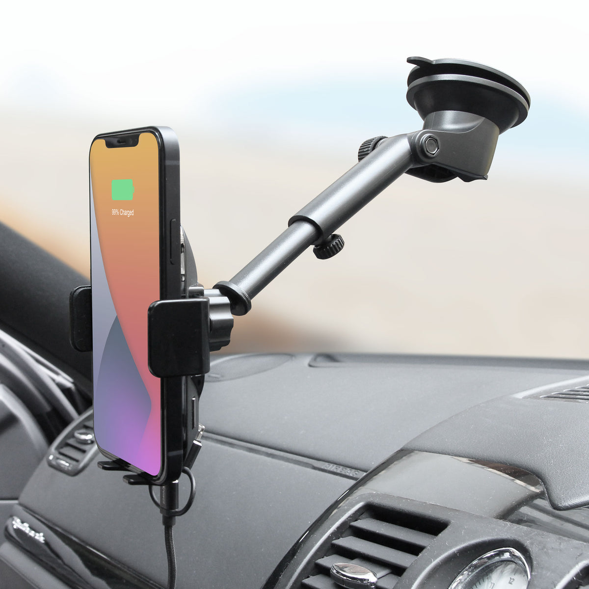 SA Power Fast Wireless Charging Auto-Clamp Car Mount Telescopic Arm