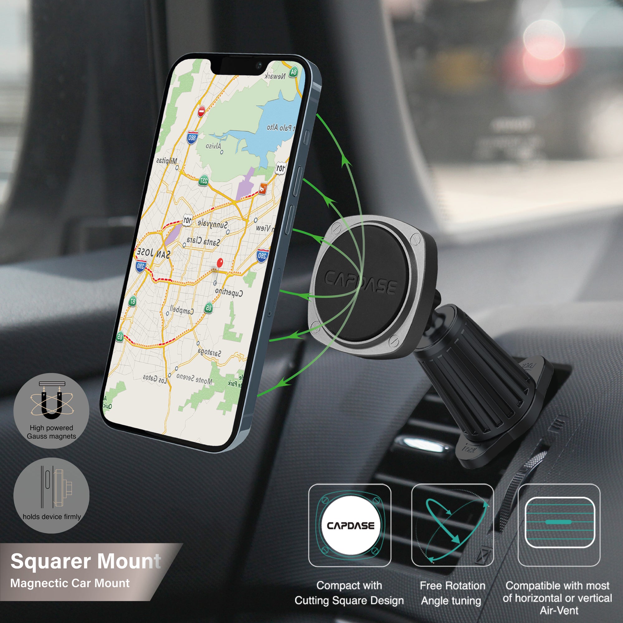 SQUARER Magnetic Car Mount Air Vent Twist Vent-Hook 143